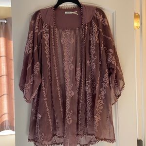 Urban outfitters kimchi blue sheer kimono with embroidered detail.